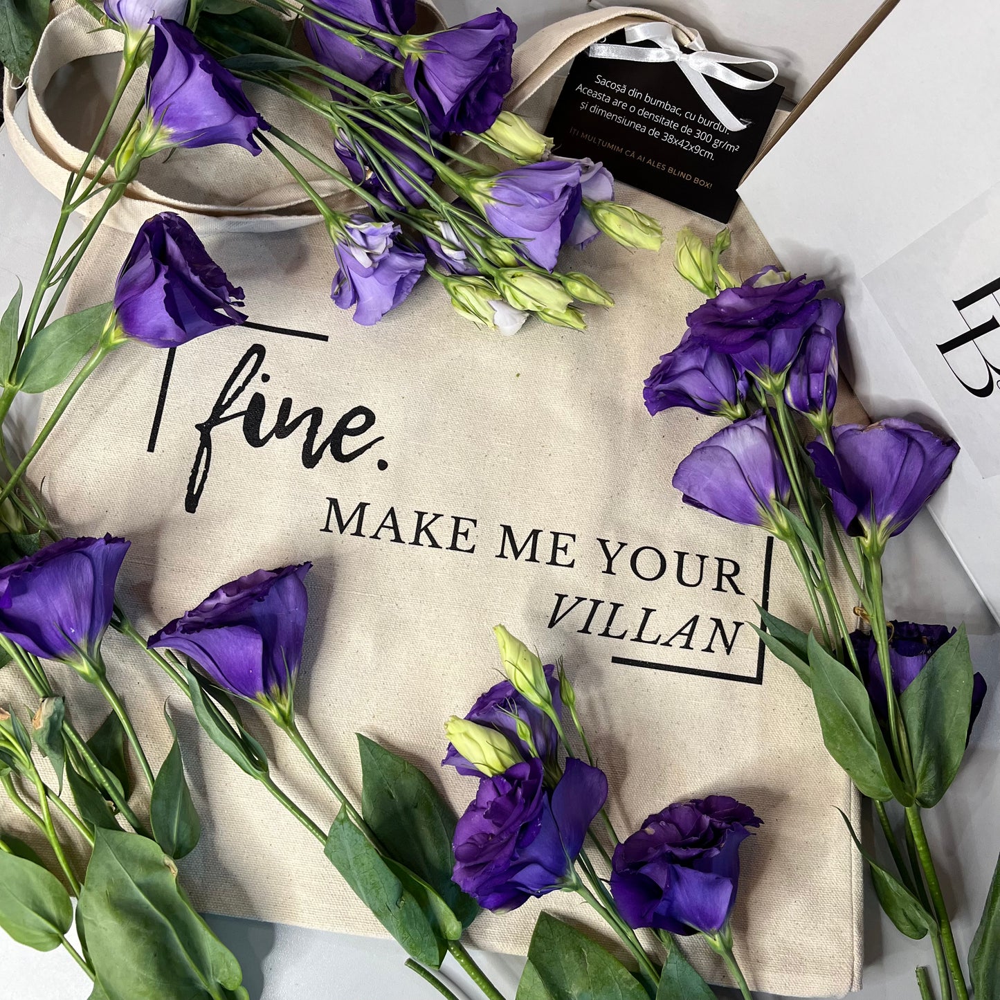 Tote bag 'make me your villan' 300 gr cu burduf